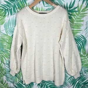 Harper grey oversized maternity Pom Pom sweater, size Large, off white -FLAWED